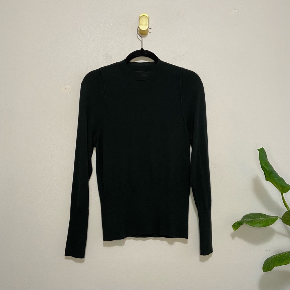 Rag & Bone Merino Wool Dark Hunter Green Raw Seam Long Sleeve Mock Neck Sweater
